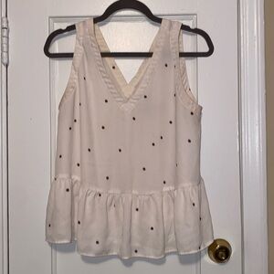 LOFT White Flower Sleeveless Peplum Blouse